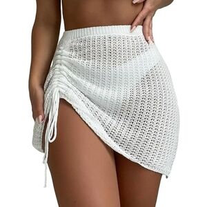 Chic White Crochet Skirt with Ruched Detail 2XL